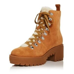 new AQUA Grady Sherpa Lined Suede Combat Boots Platform Lug Sole Faux Sherpa 8.5